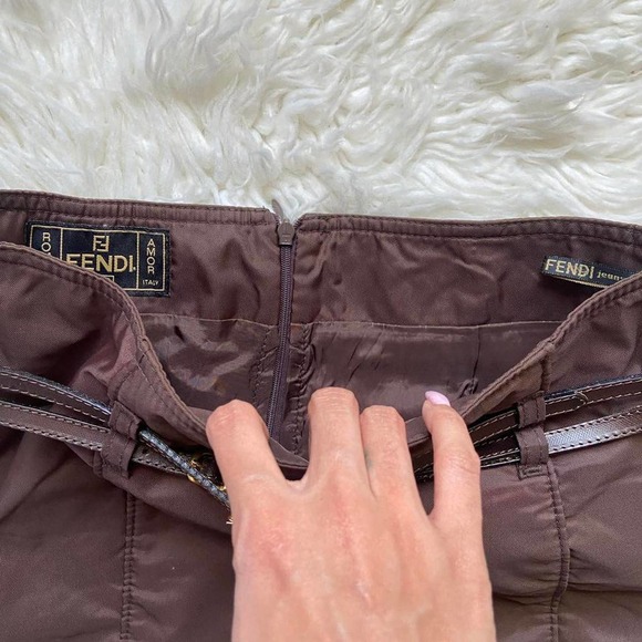 Amazing Vintage Fendi Brown Mini Skirt with Golden FF Belt Size 28 - Picture 4 of 5